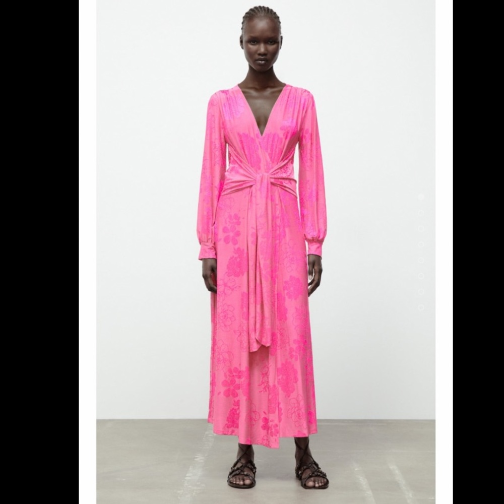 Zara Jacquard Wrap Dress Pink- NWT
